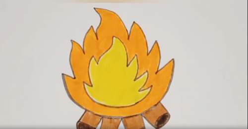 ציירו להבות מדורה וצבעו אותן בכתום אדום וצהוב