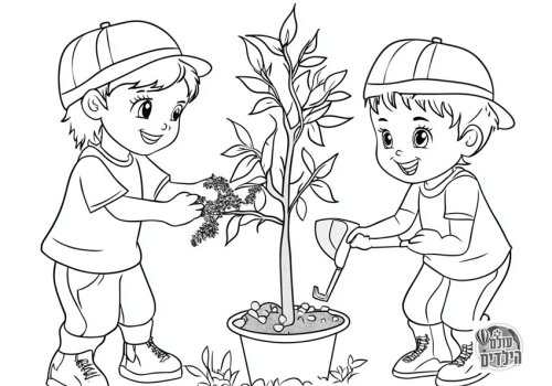 דפי צביעה | ילדים מטפלים בצמח