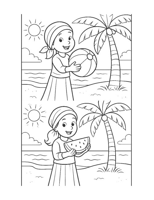 דפי צביעה | ילדה שמחה בחוף הים