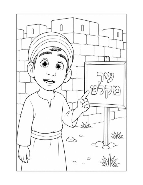 דפי צביעה, פרשת מטות-מסעי | ילד מצביע על שלט "עיר מקלט"