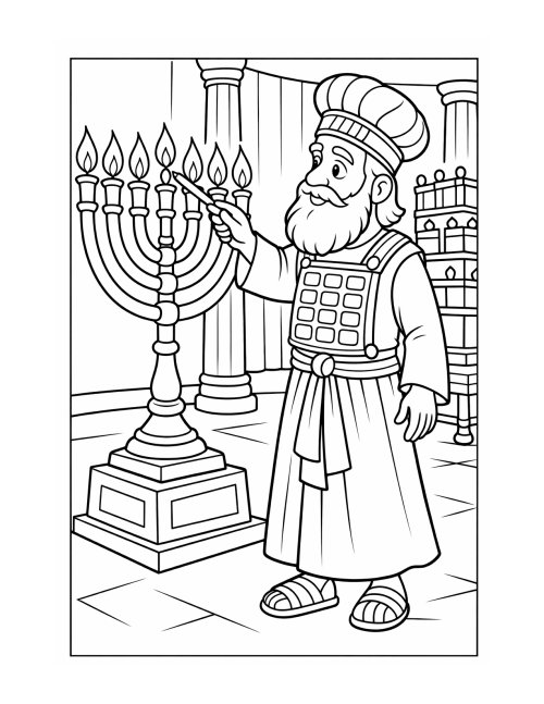 דפי צביעה, פרשת צו | כהן גדול מדליק את המנורה