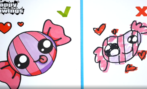 שתי דרכים לציור סוכריה חמודה, אחת שגויה ואחת נכונה, מה תעדיפו?