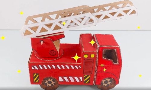 איך מכינים מכונית מכבי אש גדולה ואדומה מקרטון?